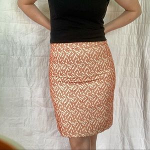 Orange & cream embroidered J. Crew pencil skirt